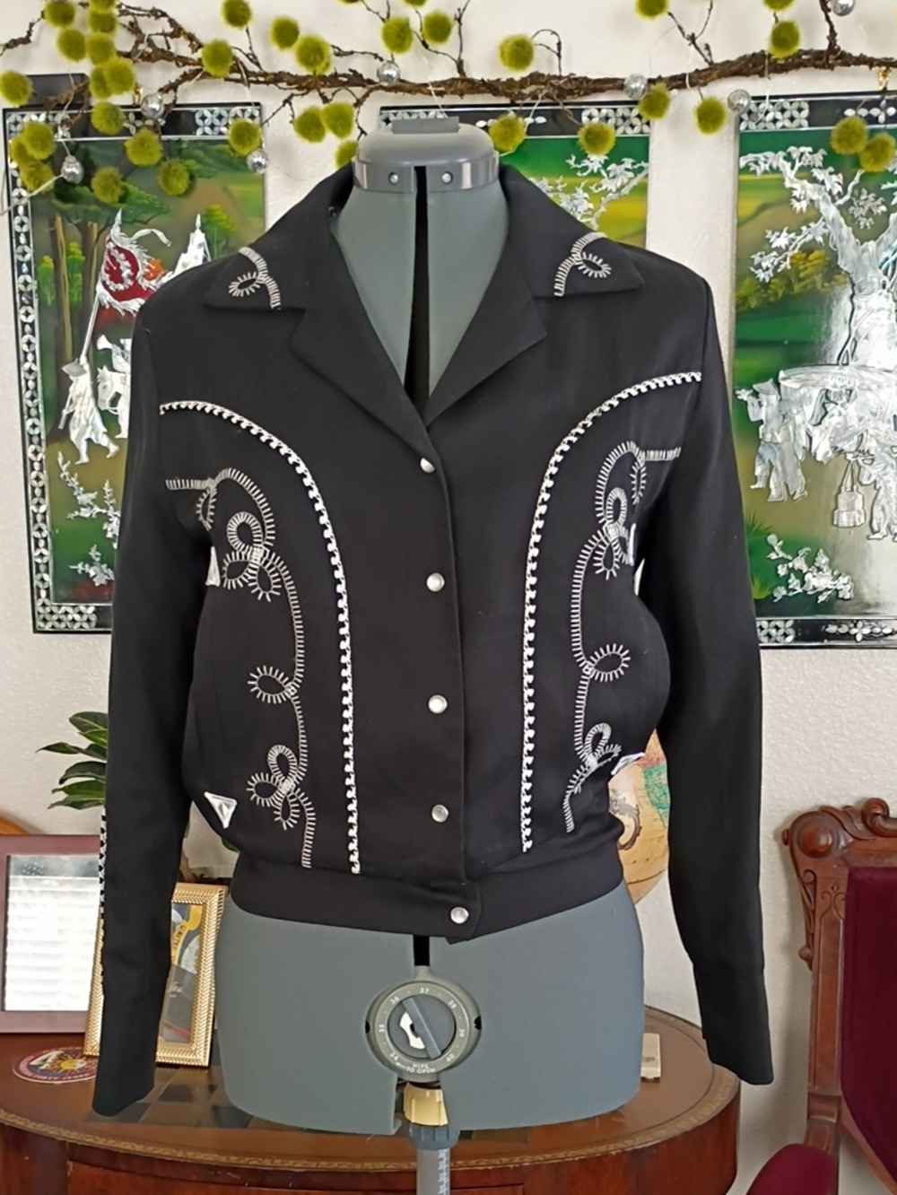 H bar C Classic Black And White Western Jacket Size Small